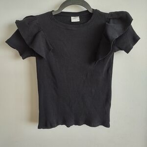 Zara Black Ribbed Crewneck Top